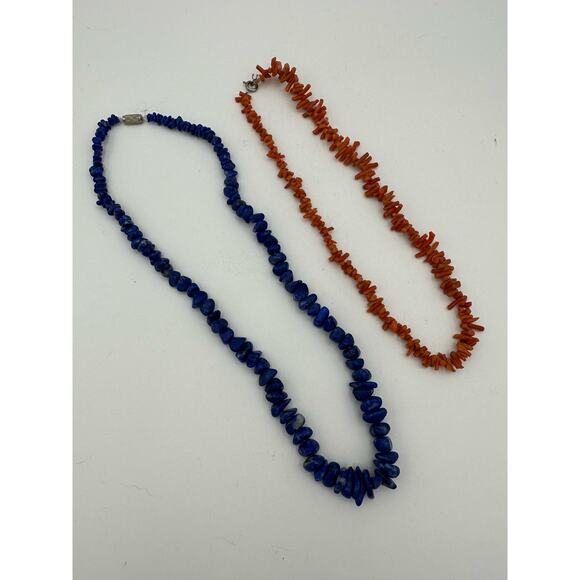 Vintage Lapis Choker and Coral Necklace, Set of 2 - Picture 1 of 9